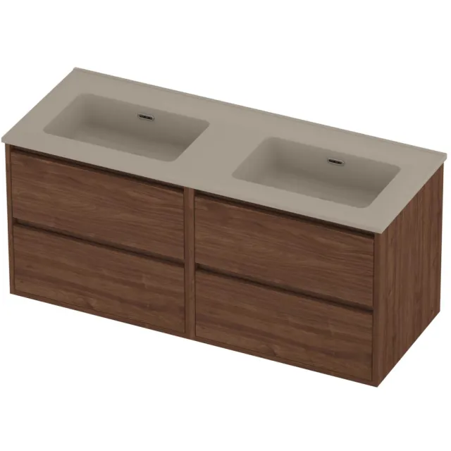 Proline Tribute Badmeubelset Porselein Dubbel 120x46x54 cm Mat Crème Cotton Indian Walnut Houtlook