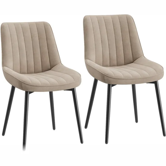 COLAMY Fluwelen eetkamerstoelen, set van 2, stoelen voor eetkamer met metalen poten en dik zitkussen, gestoffeerde keukenstoel met antislipzolen, kaki