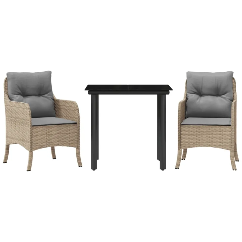 vidaXL 3-delige Tuinset met kussens poly rattan beige, foto 4
