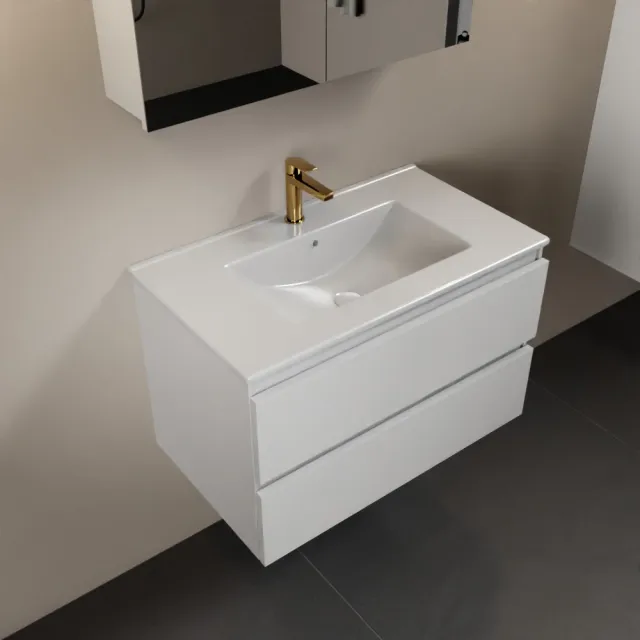 Mondiaz AIVY 80cm badmeubel Talc, wastafel glanzend wit keramiek midden 1 kraangat met spiegelkast (M60101 - AI-M80TAMI - AI-C80TAMI)