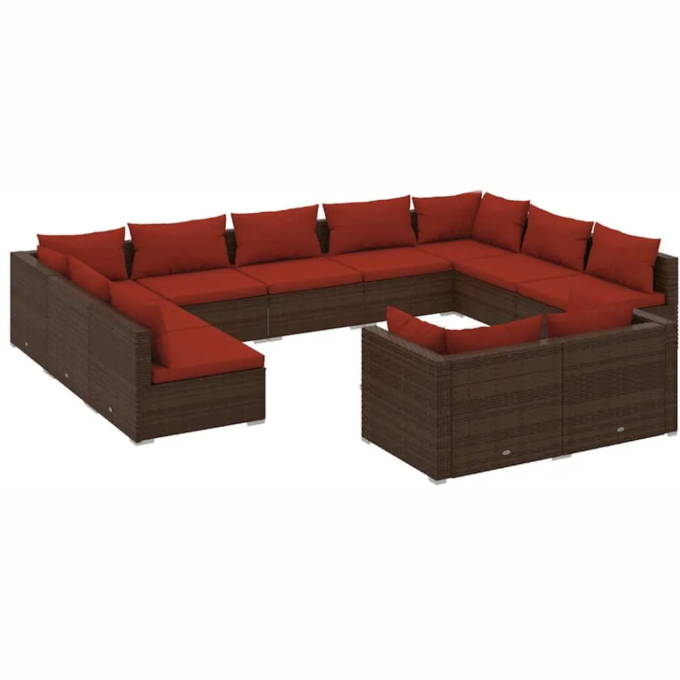 vidaXL 11-delige Loungeset met kussens poly rattan bruin, foto 3