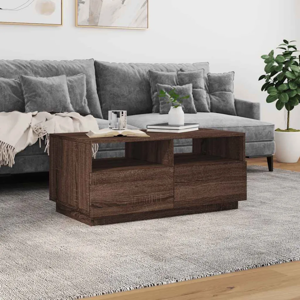 vidaXL Salontafel met LED-verlichting 90x49x40 cm bruin eikenkleur, foto 2