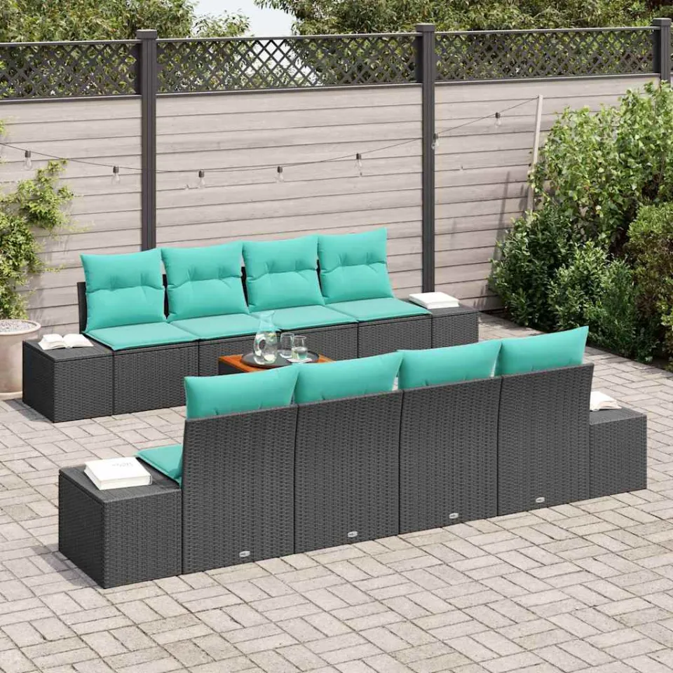 vidaXL Tuinbankenset 9 st Zwart poly rattan, foto 3