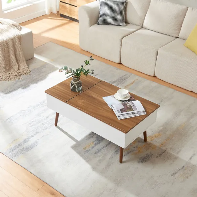en.casa Salontafel Flesen 92x52x41 cm wit en walnootkleurig [en.casa]