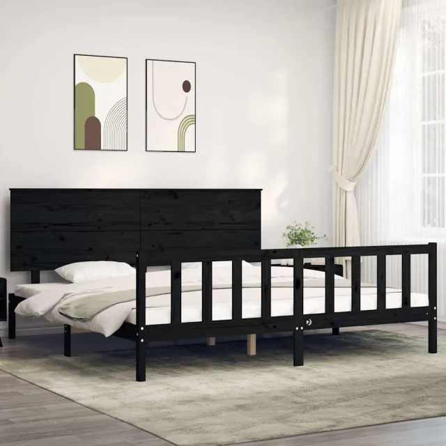 vidaXL Bedframe met hoofdbord massief hout zwart 200x200 cm