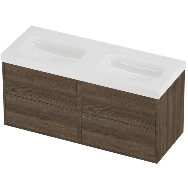 Proline Haga Badmeubelset Polystone Mezza Zonder Gat 120x46x58 cm Glans Wit Vital Oak Eiken