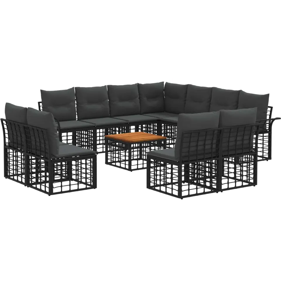 vidaXL Buiten bankenset 12 st 11-zits Zwart en Donkergrijs Polyester