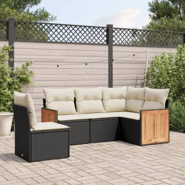 vidaXL 5-delige Loungeset met kussens poly rattan zwart, foto 2