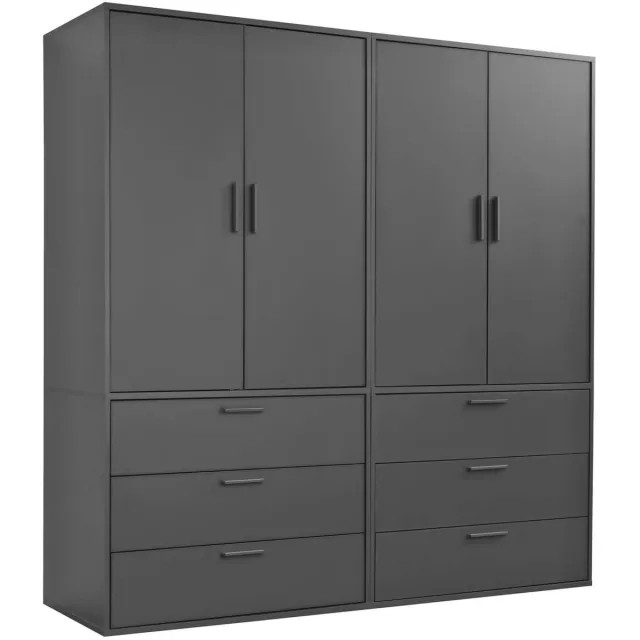 mokebo Kledingkast (180x187 cm) van hout in Wit 6 deuren & 3 lades 'Der Grenzenlose' slaapkamerkast modulair & combineerbaar, garderobekast, halkast, draaideurkast, kast Antraciet