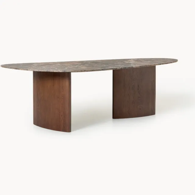 Westwing Collection Organisch gevormde eettafel Meadow met marmeren blad, in verschillende formaten Bruin