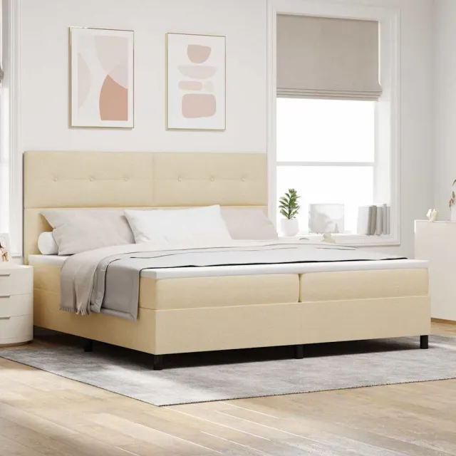 vidaXL Boxspringbed met hoofdeinde Crème 200 x 200 cm Stof