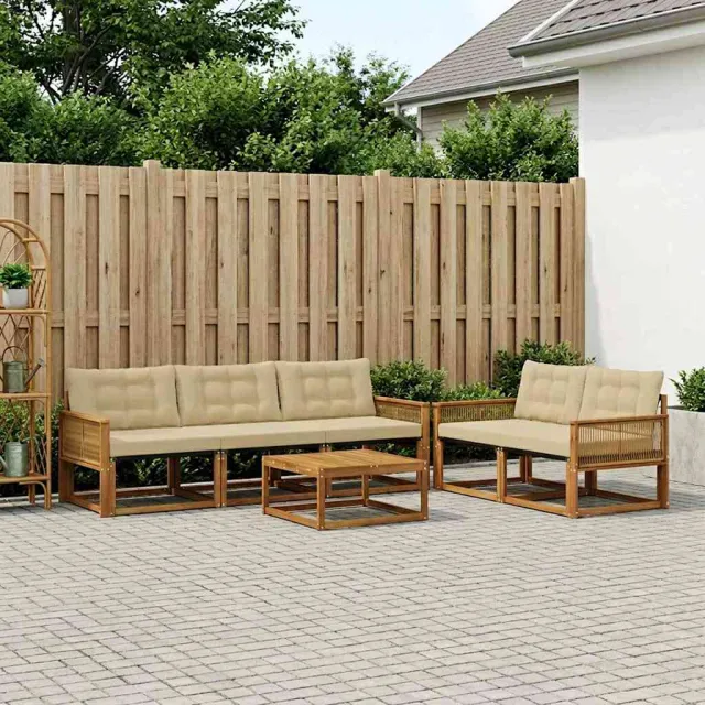 vidaXL Buiten bankenset 6 st 5-zits Natuurlijk en Beige