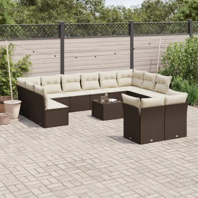 vidaXL 13-delige Loungeset met kussens poly rattan bruin, foto 2