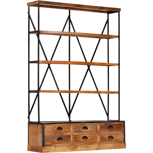 vidaXL Boekenkast 4-laags met 6 lades 122x36x181 cm massief mangohout Bruin