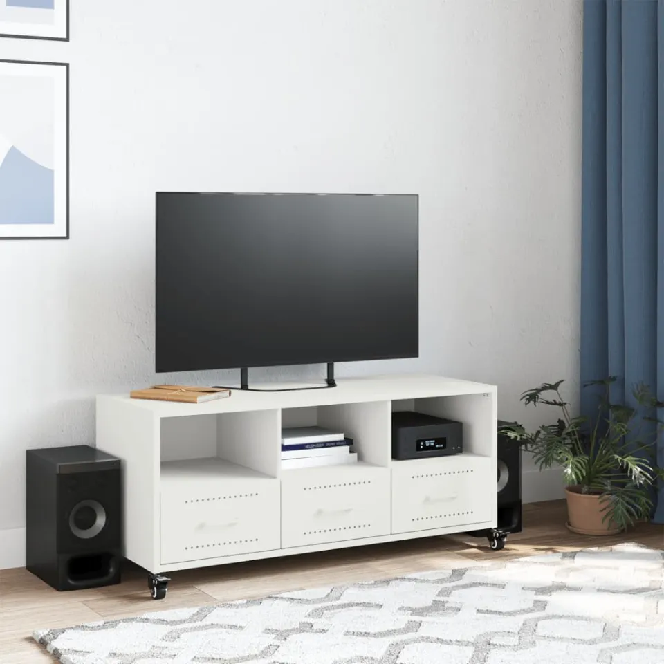vidaXL Tv-meubel 100,5x39x43,5 cm staal wit, foto 3