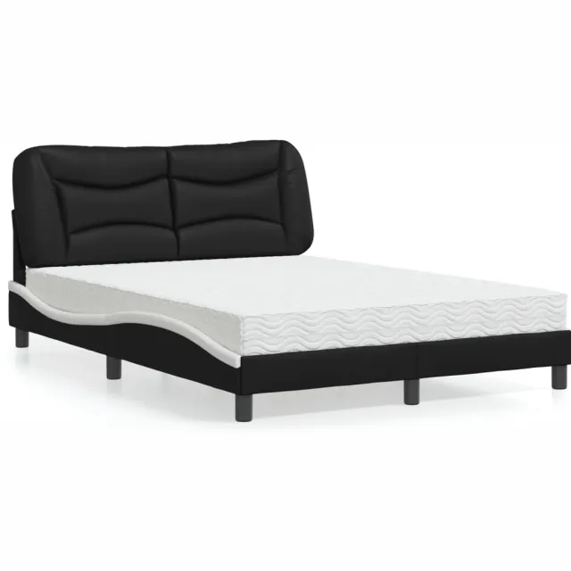 vidaXL Bed met matras "Hvar" kunstleer zwart en wit 140x190 cm