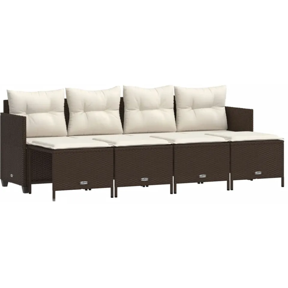 vidaXL 5-delige Loungeset met kussens poly rattan bruin, foto 3