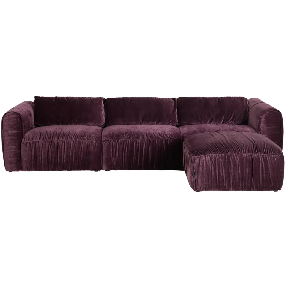 NOUS Living 3-zitsbank met hocker Kaia Burgundy