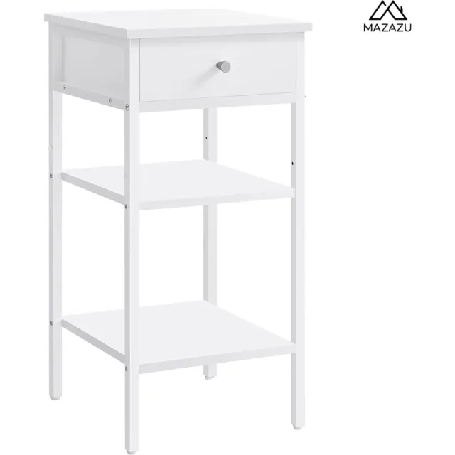 MAZAZU MIRA Home Nachtkastje met Schuifdeur - Bijzettafel met Open Vak - Hout - Rustiek Wit - 35x35x70 cm