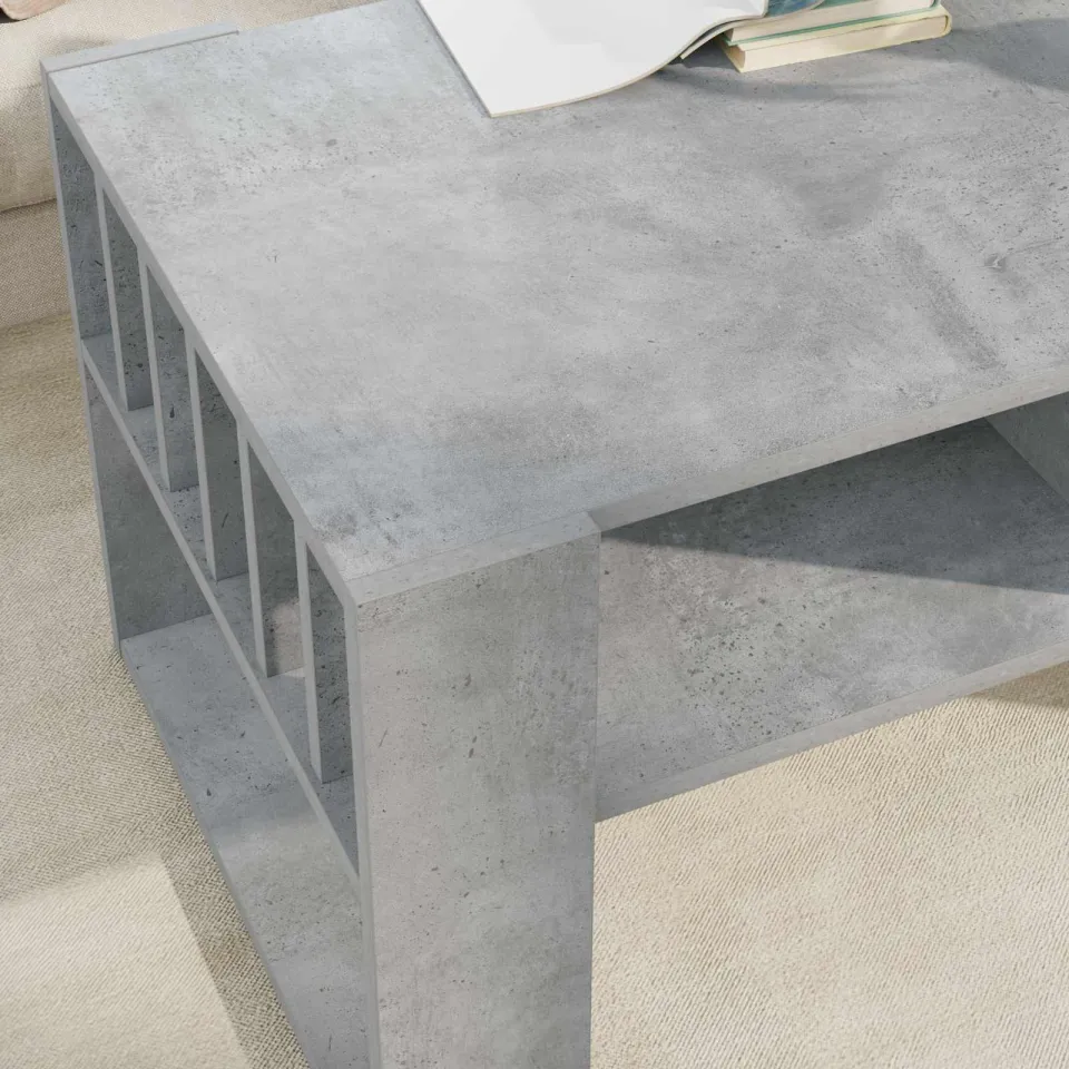 vidaXL Salontafel Beton Grijs 92 x 49,5 x 45 cm Bewerkt hout, foto 4