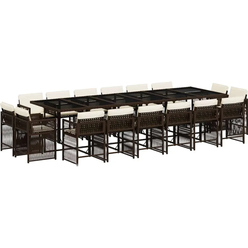 vidaXL 17-delige Tuinset met kussens poly rattan bruin