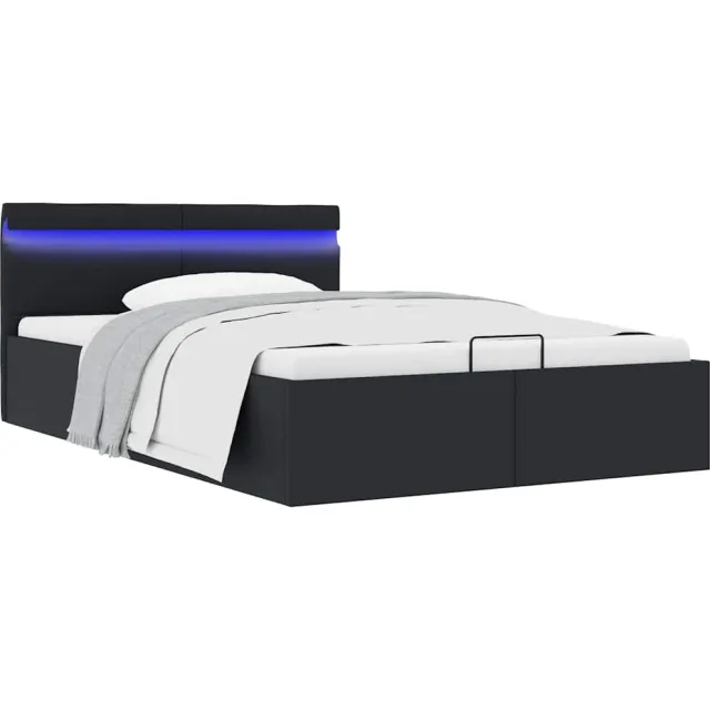 vidaXL Bedframe met opslag hydraulisch LED kunstleer zwart 120x200 cm