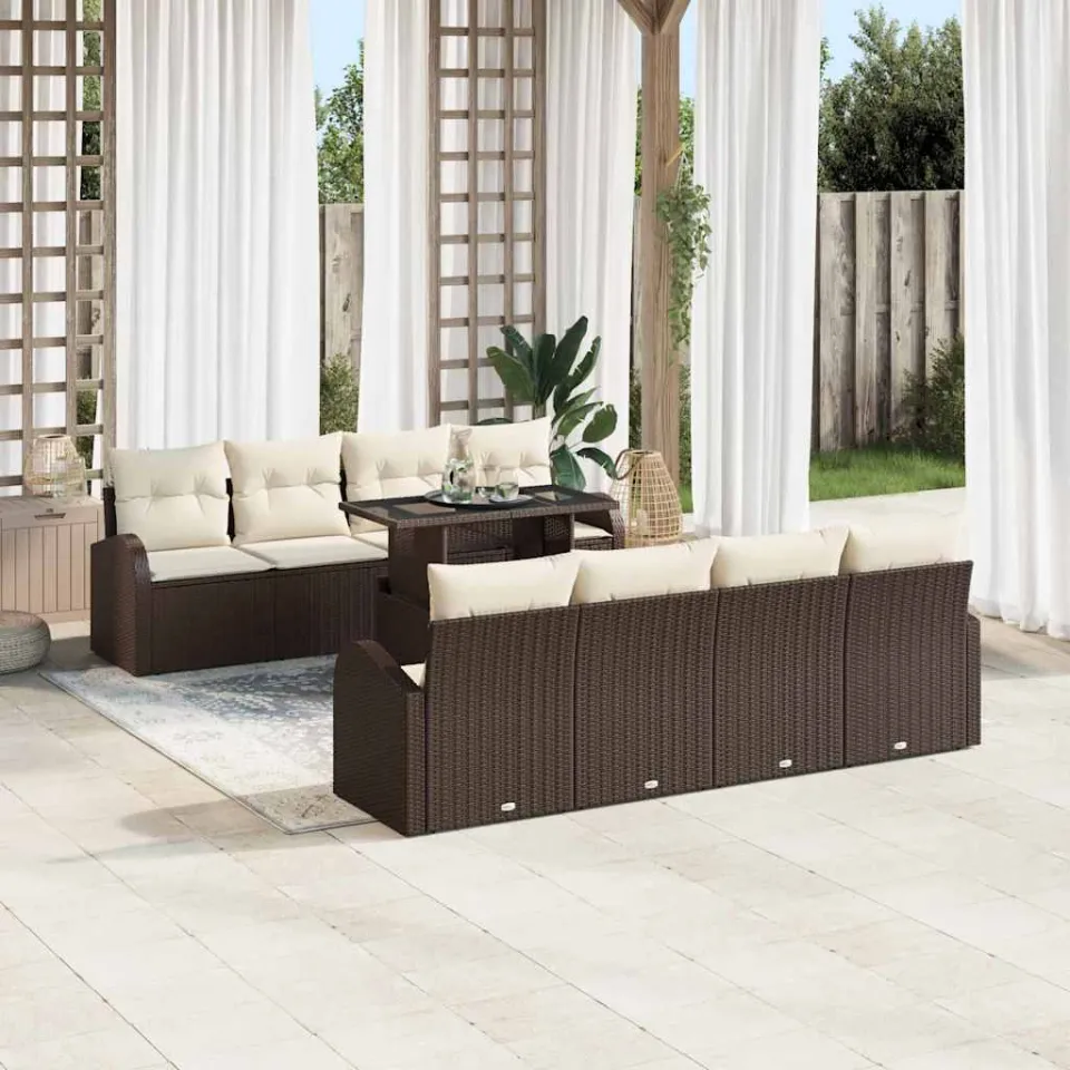 vidaXL Tuin Sofa Set 9 st Bruin poly rattan, foto 3