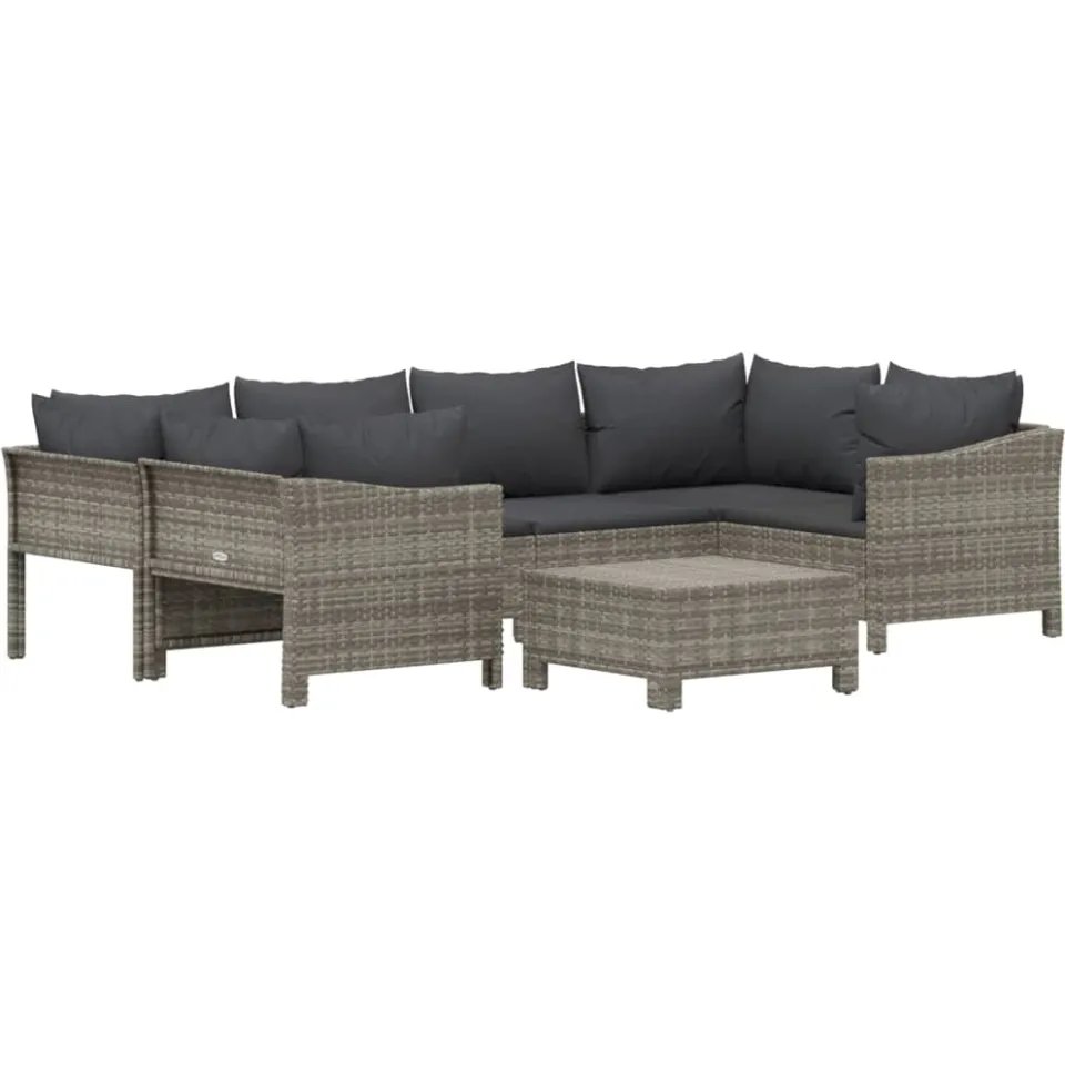 vidaXL 7-delige Loungeset met kussens poly rattan grijs