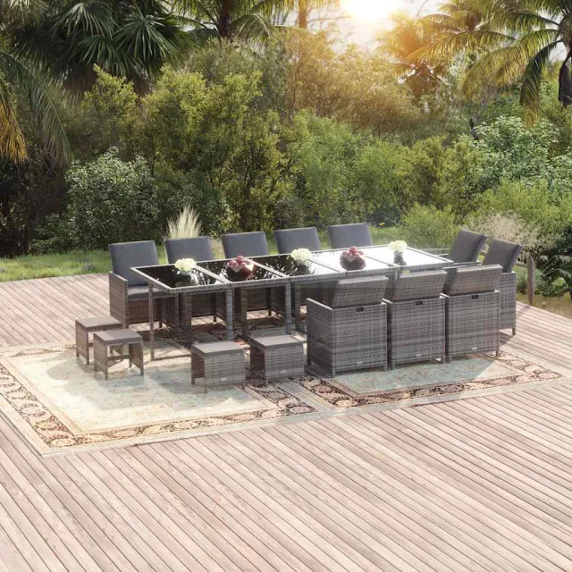 vidaXL 15-delige Tuinset met kussens poly rattan grijs, foto 2