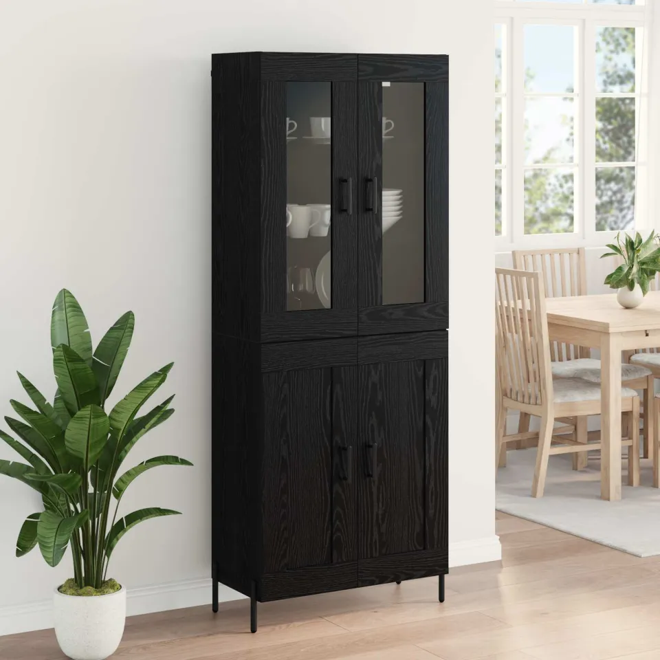vidaXL Highboard Zwart Eiken 69,5 x 34 x 180 cm Bewerkt hout, foto 4
