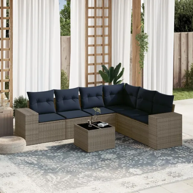 vidaXL 7-delige tuinbankset met kussens, grijs polyrotan, foto 2