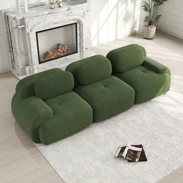 MODENUIT Hoekbank - Modulair Zonder Frame - Direct In Gebruik - Voor Woonkamer En Slaapkamer - Ribstof Groen