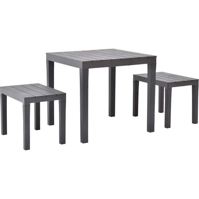 vidaXL Tuintafel met 2 banken kunststof bruin, foto 2