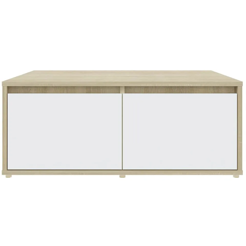 vidaXL Salontafel 80x80x31 cm bewerkt hout wit en sonoma eikenkleurig, foto 3