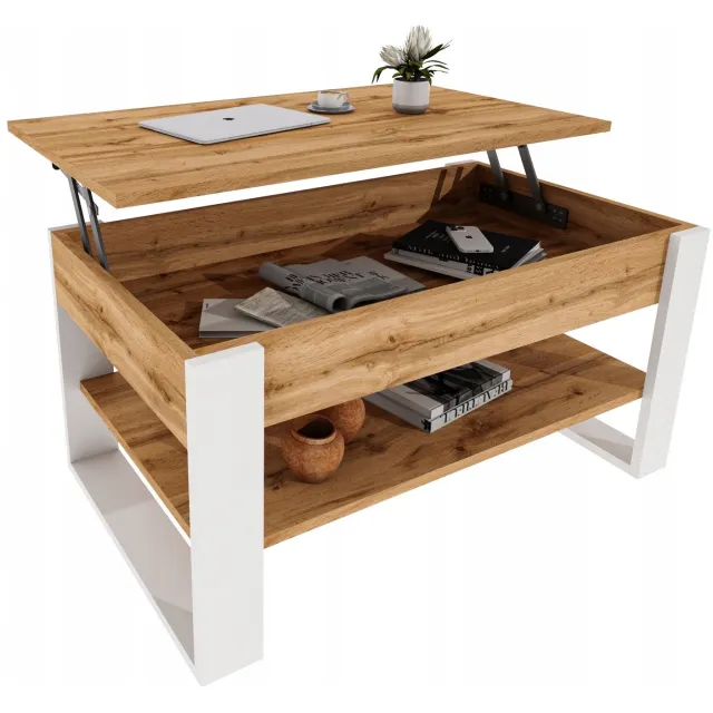 Mobelkap Salontafel met liftblad - eikenlook/wit, opbergruimte