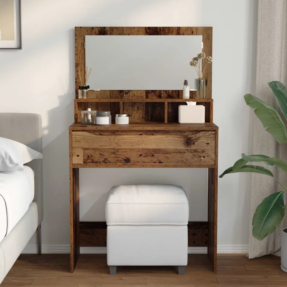 vidaXL Slaapkamer Kaptafels Oud Hout 80 x 39,6 x 135 cm Bewerkt hout bruin, foto 3