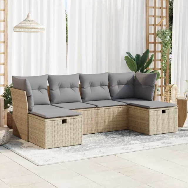 vidaXL 6-delige Loungeset met kussens poly rattan beige, foto 2