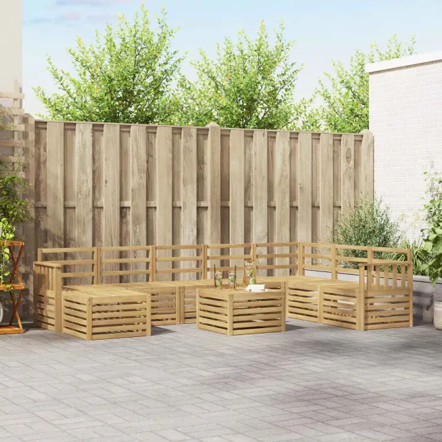 vidaXL Buiten bankenset 9 st 8-zits Wit Massief Acaciahout Bruin