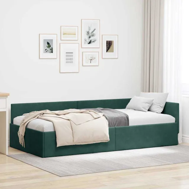 vidaXL Hoekbedframe Donkergroen 90 x 200 cm fluweel
