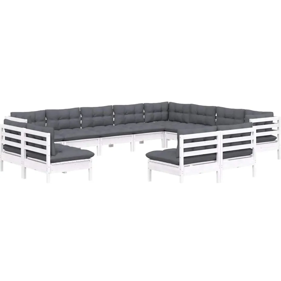 vidaXL 12-delige Loungeset met kussens massief grenenhout wit