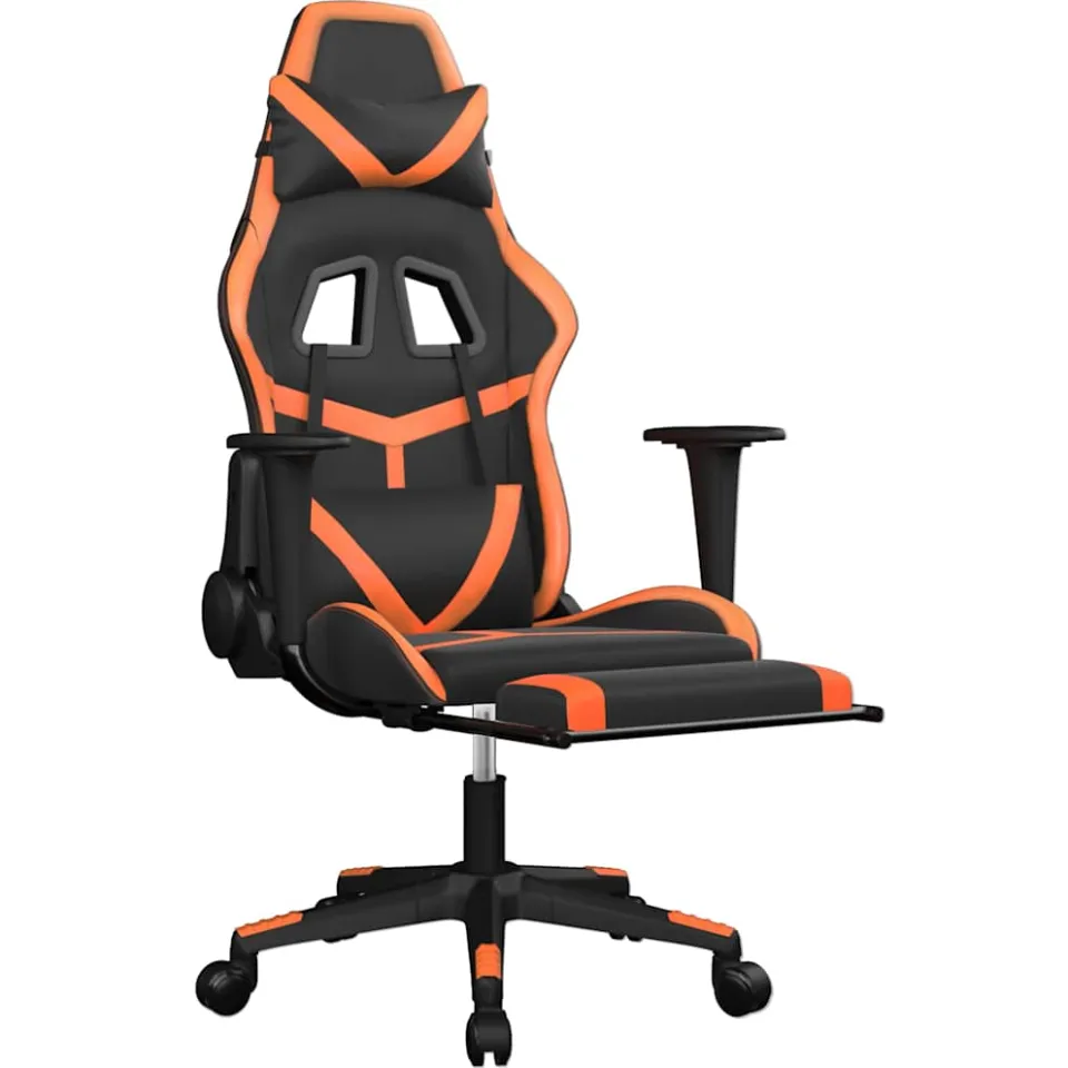 vidaXL Massage gamestoel met voetensteun kunstleer zwart en oranje, foto 3
