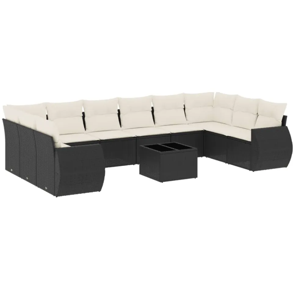 vidaXL 11-delige Loungeset met kussens poly rattan zwart