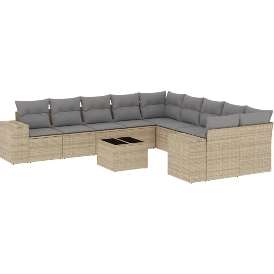vidaXL 11-delige Tuinset met kussens poly rattan beige, foto 3