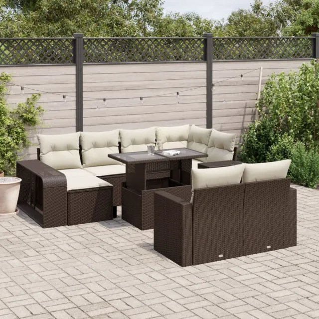 vidaXL 11-delige Loungeset met kussens poly rattan bruin, foto 2