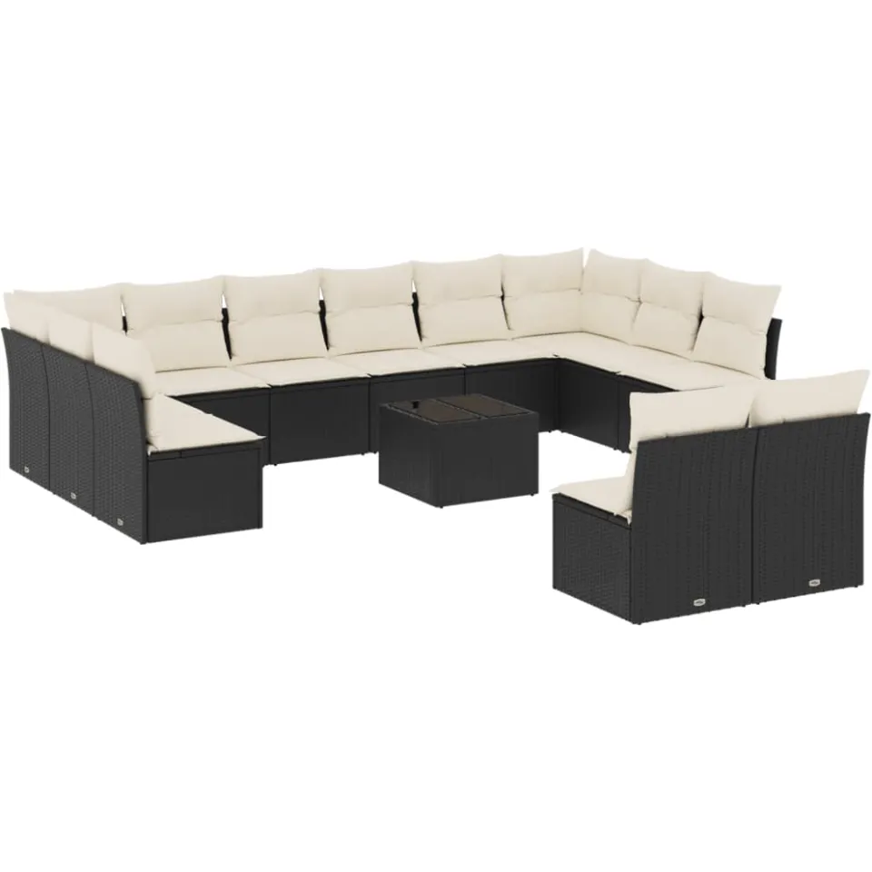 vidaXL 13-delige Loungeset met kussens poly rattan zwart
