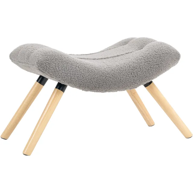 Homona Voetenbank - Met fleece bekleding en gebogen zitting - Met beukenhouten poten - 67 x 45 x 38 cm - Lichtgrijs