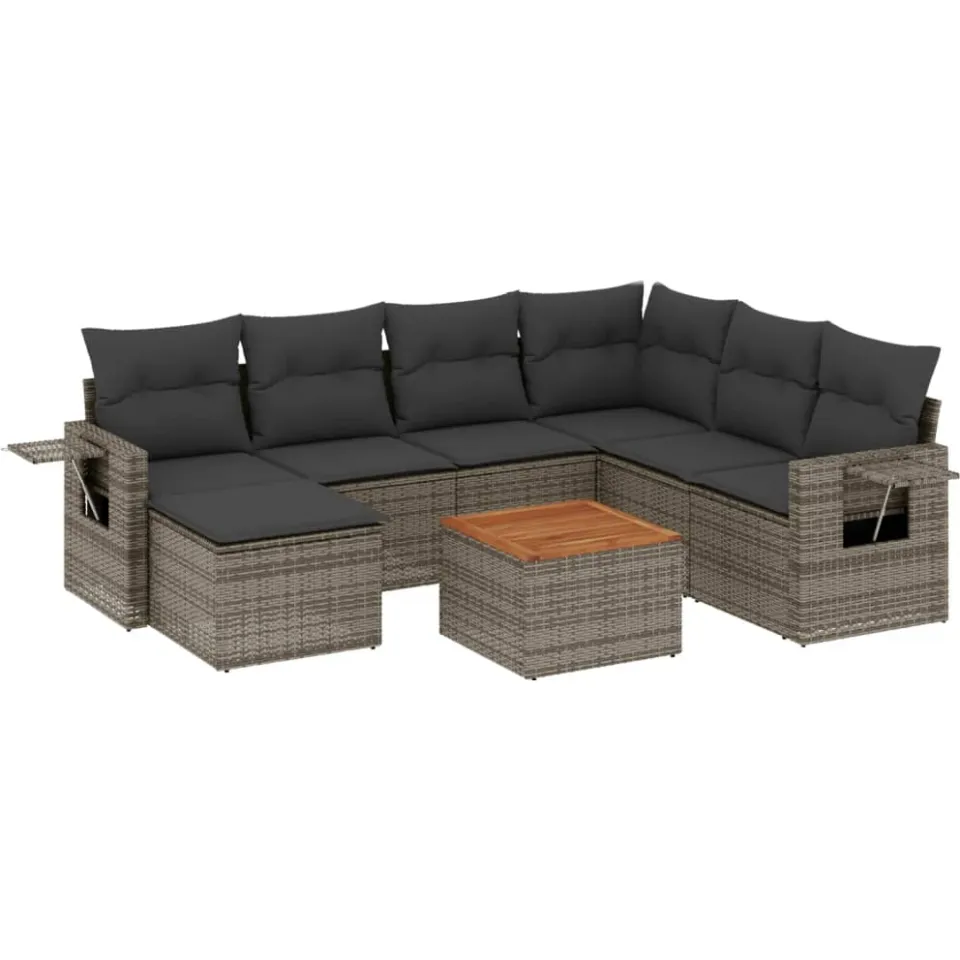vidaXL 8-delige Loungeset met kussens poly rattan grijs, foto 3