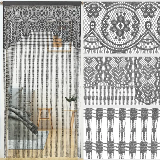 Deurgordijn van macramékant, bohemian gordijnen voor deuropeningen, kamerscherm, hippie raamgordijn, kamerscherm, wandgordijn, kastgordijnen voor slaapkamer, kastdeur, slaapkamer, keuken, decoratie (35×79 inch / 90×200 cm,1 stuk Grijs)| Cyslmuk®