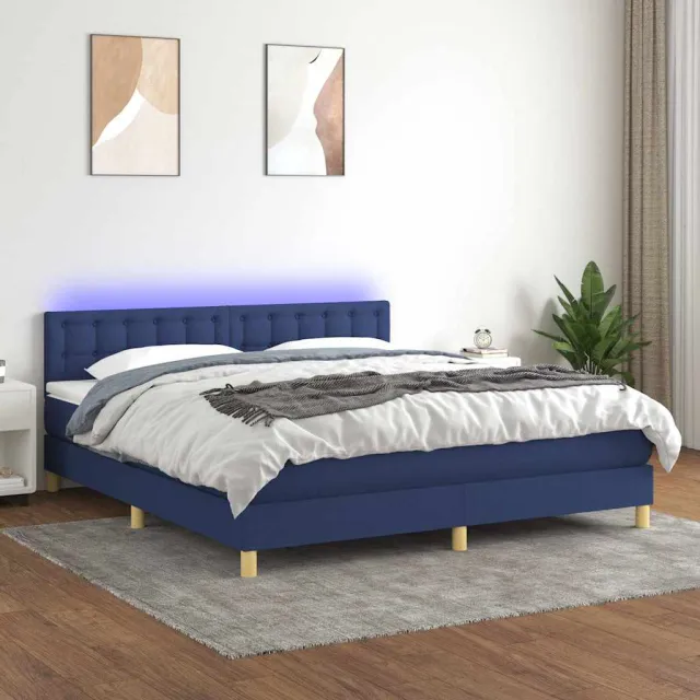 vidaXL Boxspring met matras en LED stof blauw 180x200 cm
