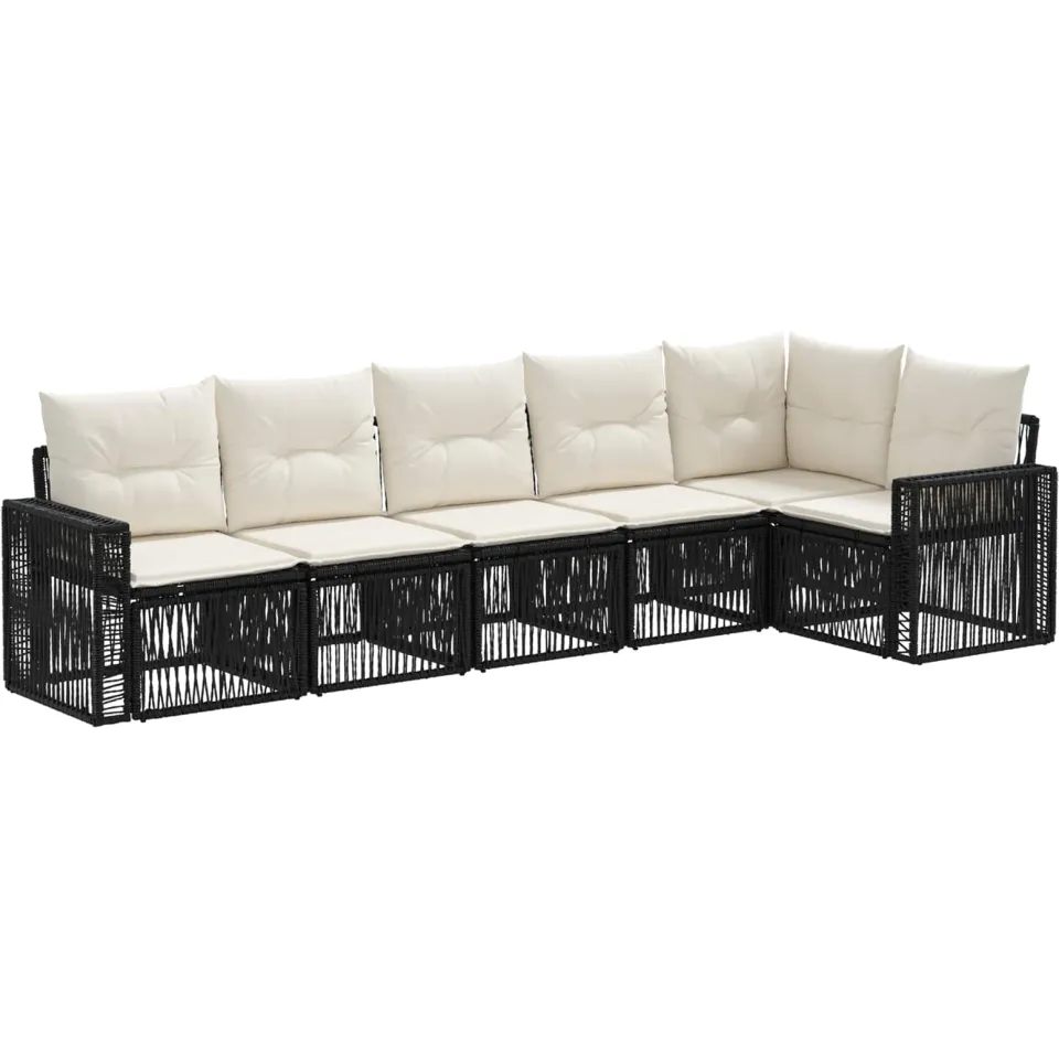 vidaXL Tuinbankenset 6 st 6-zits Zwart en Cream Wit poly rattan, foto 3